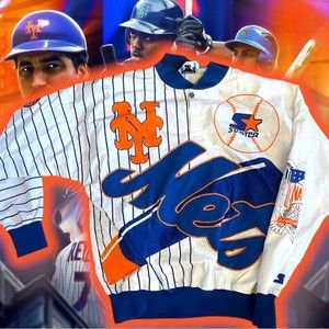 💎ViNTaGe 💎NeW YoRK MeTs ⚾️ BiG LoGo STaRTeR ⭐️ PuLLoVeR JaCKet and Hat🧢🧥